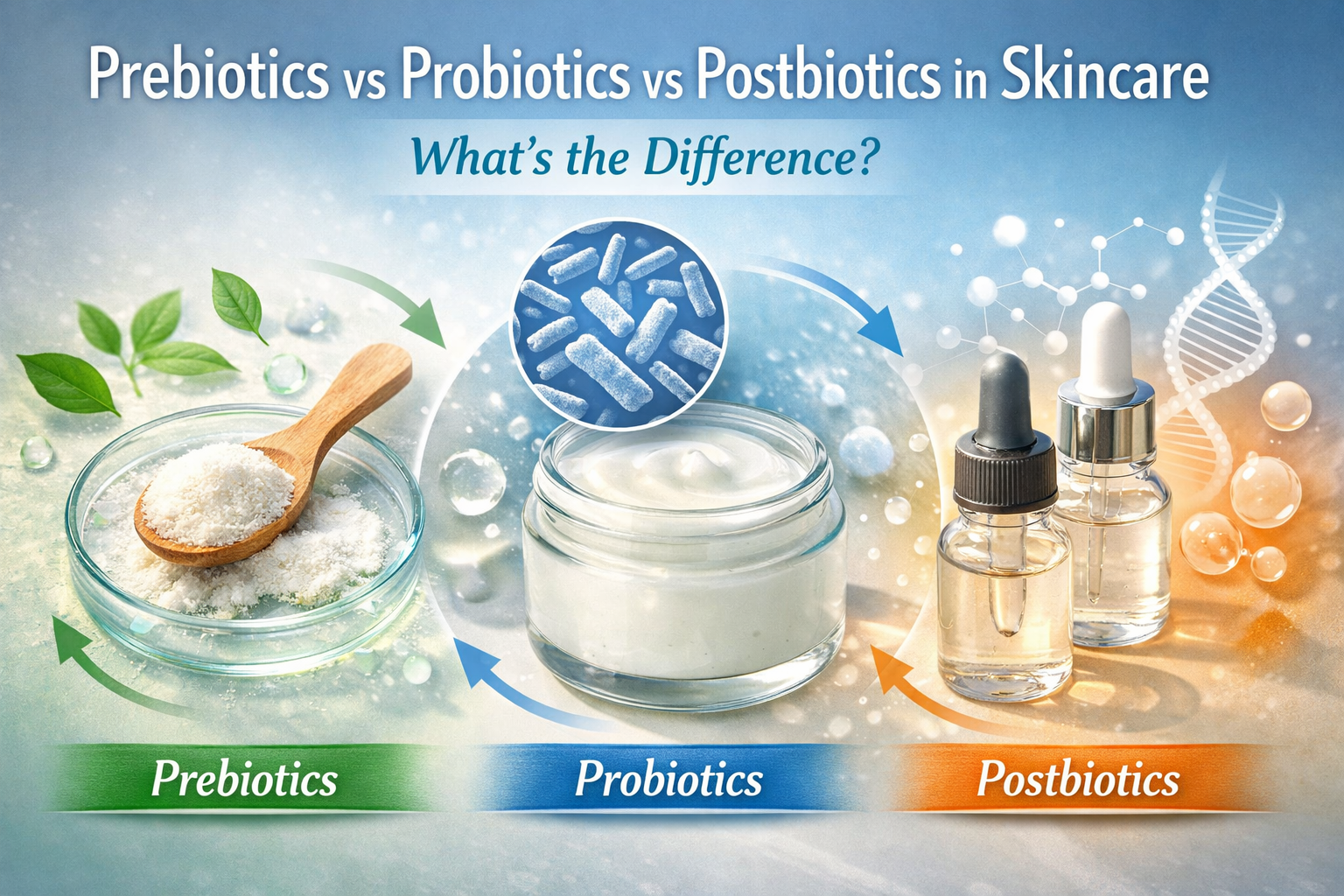 Prebiotics vs Probiotics vs Postbiotics in Skincare: What’s the Difference?